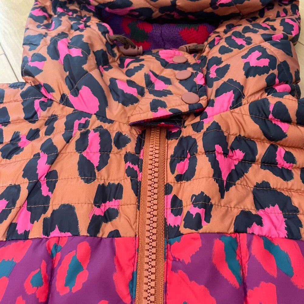 Colourful Leopard-Print Farm Rio Hooded Cropped Puffer Jacket in size Medium - Picture 12 of 14